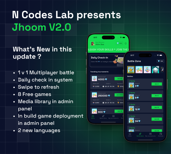 Jhoom - HTML5 Game Tournament App | Contest app || Flutter app + Admin Panel
